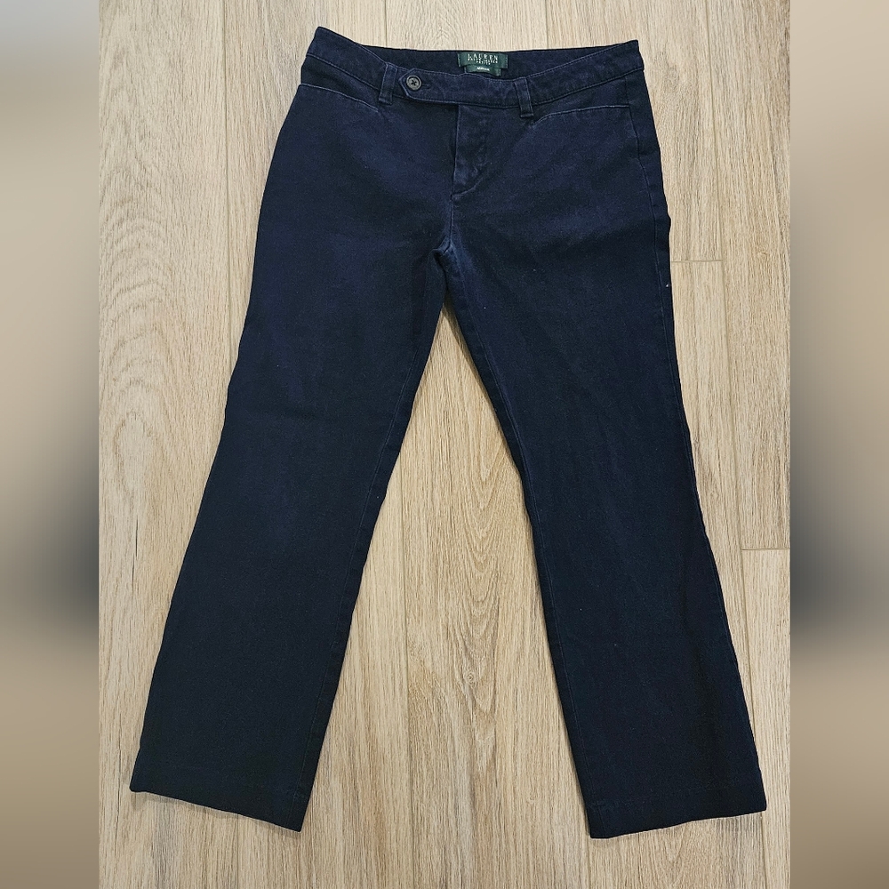 Lauren Ralph Lauren Adelle Pants Size 6P Navy Blue Straight Leg Trouser Stretch